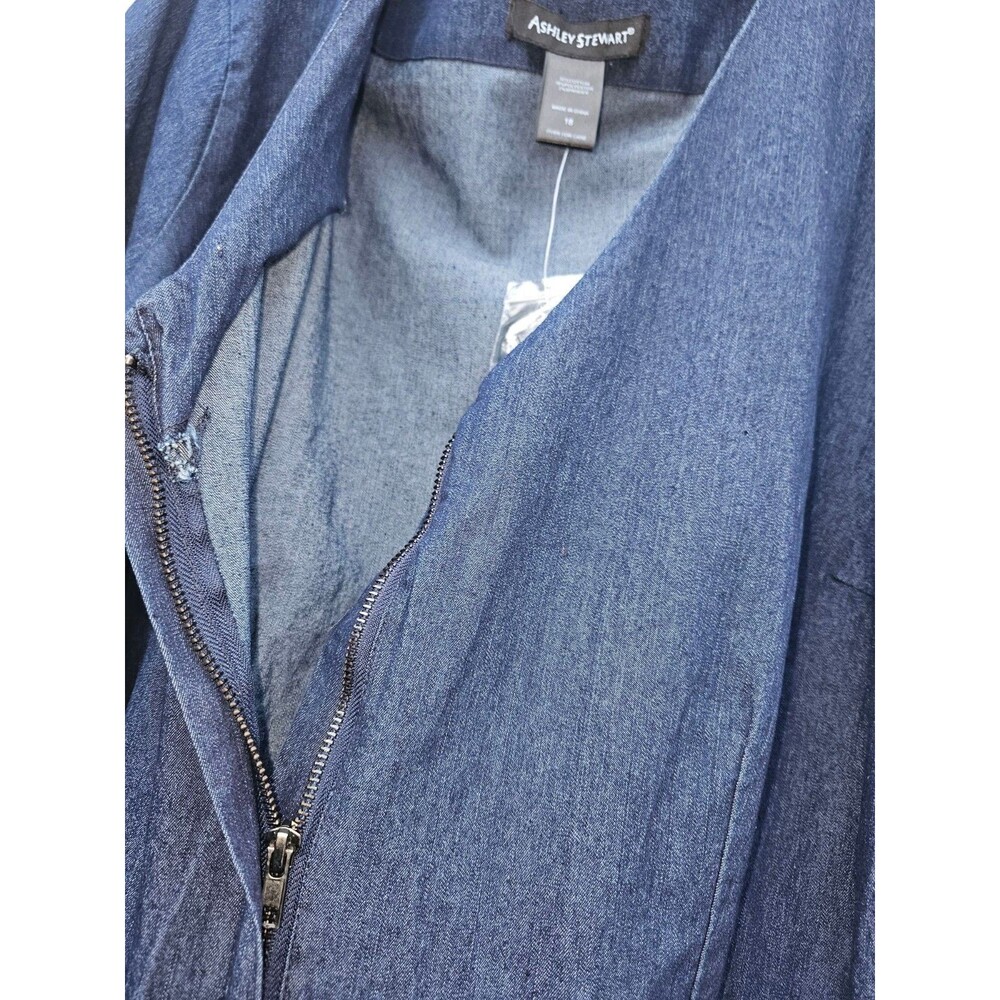 Ashley Stewart Woman Plus 18 Denim Jogger Jumpsuit Blue Dark Wash Belt Full Zip - Picture 13 of 15